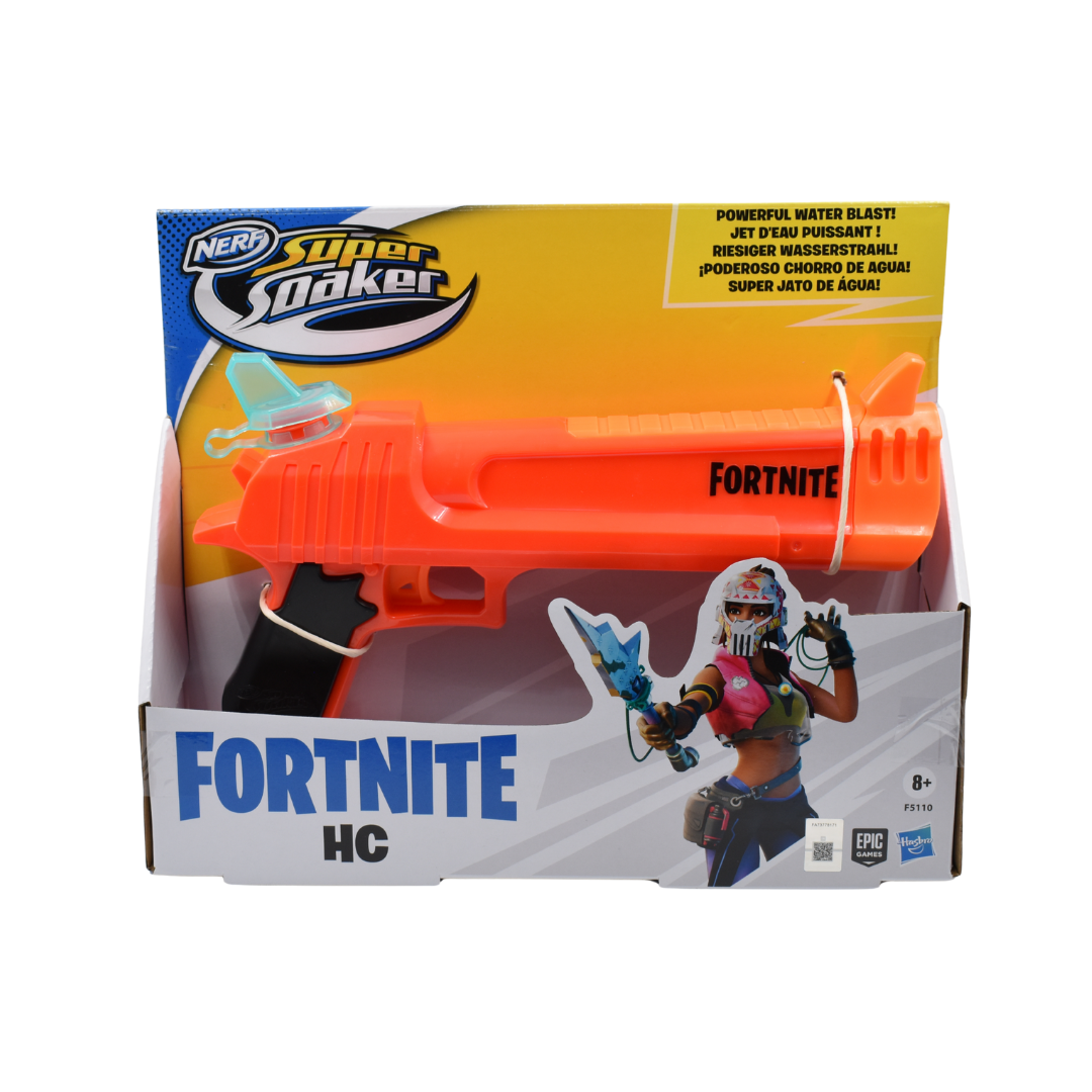 Compra la Nerf Super Soaker Fortnite HC en Chile. Pistola lanza agua Hasbro color naranja, ideal para niños desde 8 años. ¡Diversión asegurada este verano!