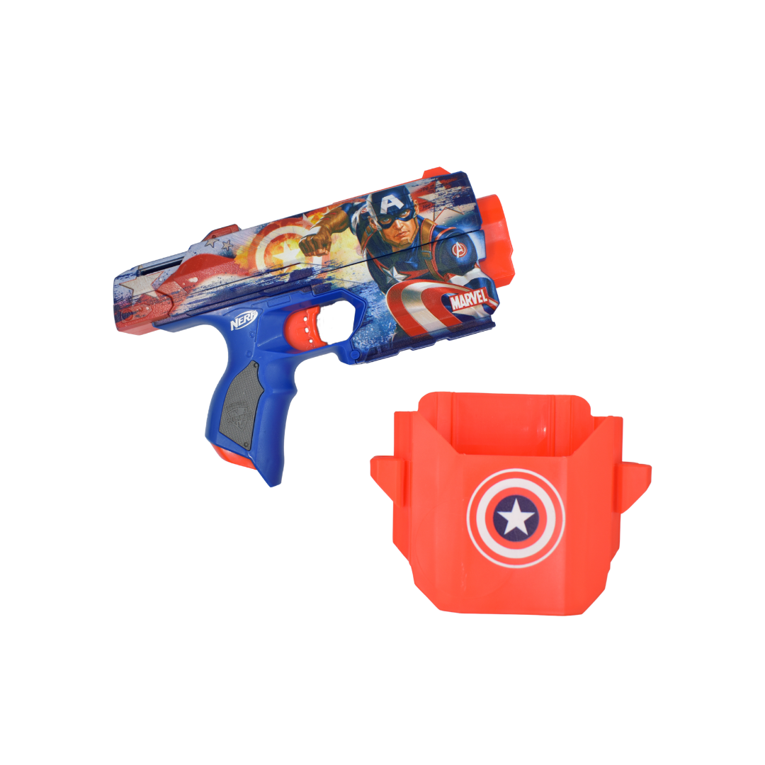 Lanzador Nerf Capitán América Marvel con Funda y 10 Dardos