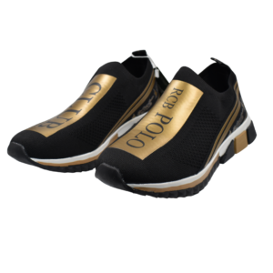 Zapatillas Polo Club para hombre negras con detalles dorados, modelo Back Gold.